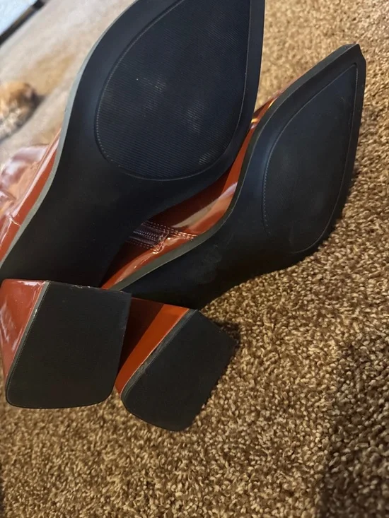 Nordstrom Rust-Red Patent Pointed Toe Block Heel Ankle Boots - Picture 4 of 4